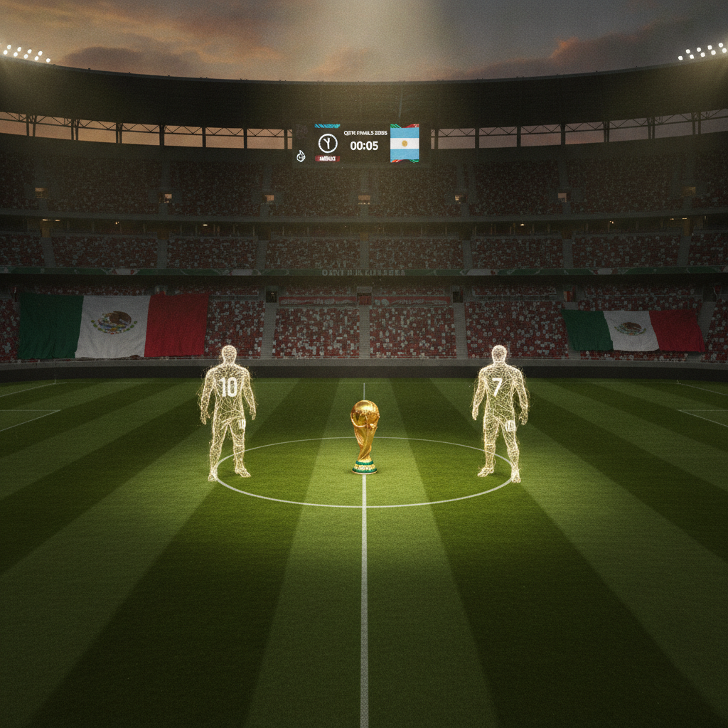 Acción de juego en el campo en el duelo messi ronaldo mundial 2026